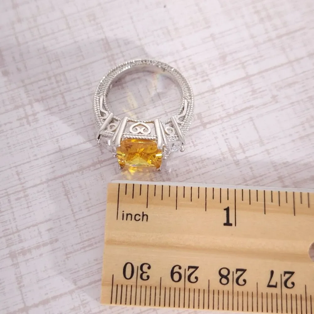 Simulated Yellow Diamond Ring in Sterling Silver Size 7